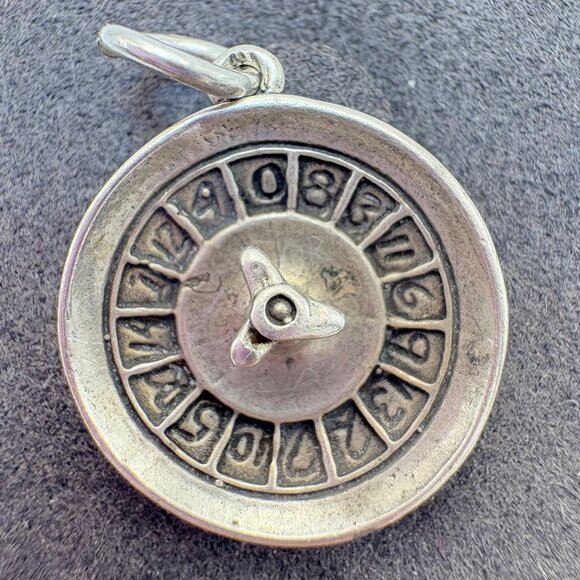 VTG Solid Sterling Silver 925 Roulette Wheel Circle Charm Size 1" Length - Picture 7 of 13